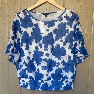 Ann Taylor Blue Floral Blouse Size M